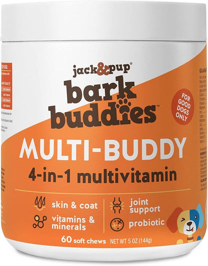 Jack&Pup Dog Vitamins and Supplements Multivitamins for Dogs - Bark Buddies Multi-Buddy Dog Multivitamins Chewable Soft Chews Puppy Vitamins and Supplements - Dog Supplements & Vitamins (60ct)