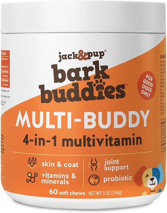 Jack&Pup Dog Vitamins and Supplements Multivitamins for Dogs - Bark Buddies Multi-Buddy Dog Multivitamins Chewable Soft Chews Puppy Vitamins and Supplements - Dog Supplements & Vitamins (60ct)