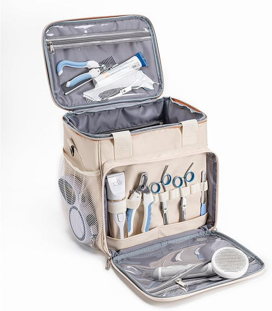 Pet Grooming Bag, Dog Grooming Supplies Organizer Tote Bag, Perfect for Pet Grooming Tool Kit Accessories-Cream