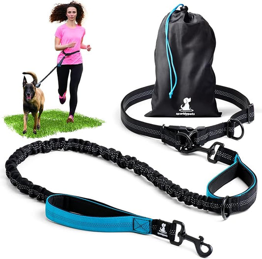 SparklyPets Hands Free Dog Leash with Reflective Stitches – Waist Leash for Dog Walking, Training & Jogging – Running Leash Hands Free for Medium & Large Dogs