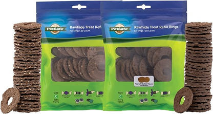 PetSafe Natural Rawhide Treat Ring Refills for Busy Buddy Dog Toys, Size B fits Small/Medium and Medium Toys, 16 Rings