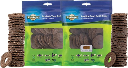 PetSafe Natural Rawhide Treat Ring Refills for Busy Buddy Dog Toys, Size B fits Small/Medium and Medium Toys, 16 Rings