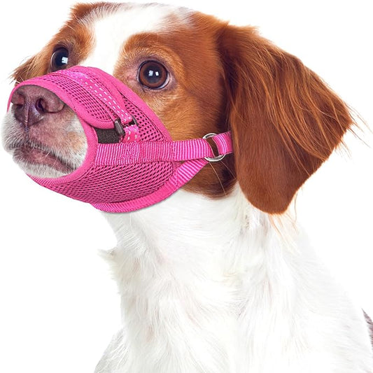 Dog Muzzle Soft Air Mesh Muzzle for Medium Dogs, Adjustable Pet Muzzle for Small and Large Dogs to Drink Normally, Breathable Reflective Muzzle for Dogs to Prevent Biting(Pink,M-5)