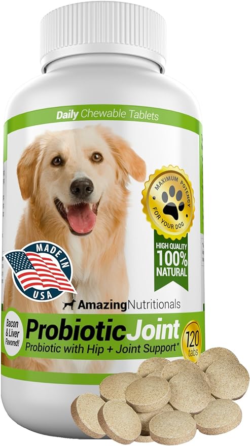 Amazing Probiotics for Dogs Eliminates Diarrhea and Gas with Hip Joint Pain Relief, 120 Chews