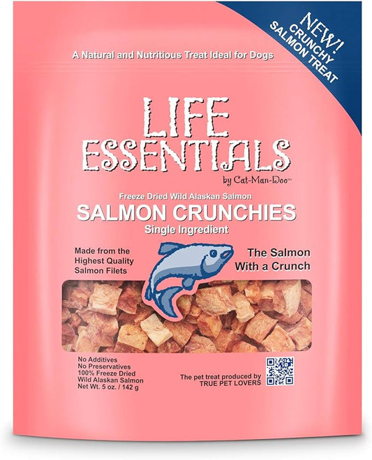 LIFE ESSENTIALS BY CAT-MAN-DOO All Natural Freeze Dried Wild Alaskan Salmon Crunchies Treats for Dogs - Single Ingredient Grain Free Snack with No Additives or Preservatives, 5 Ounce Bag