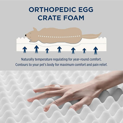 Bedsure Large Patterned Dog Bed for Large Dogs, Outdoor Waterproof Orthopedic Egg Foam Dog Bed Comfort Pet Mats for Crate with Removable Washable Cover(36"x27", Navy Blue)