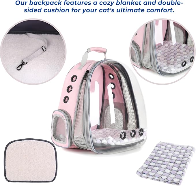 Lollimeow Bubble Expandable Cat Backpack Pet Travel Carrier for Cats and Dogs (Pink-Front Expandable)