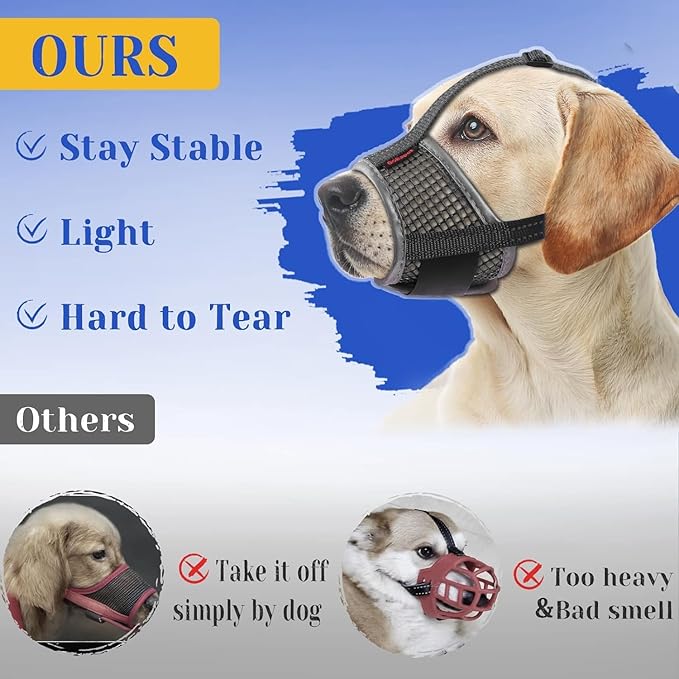 Dog Muzzle, Air Mesh Breathable Muzzle for Medium Large Sized Dogs to Anti & Prevent Biting Barking, Soft Grooming Muzzle for German Shepherd Dog with Reflective & Adjustable Strap(Black-M…