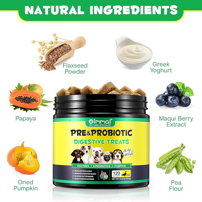 Probiotics for Dogs with Prebiotics and Digestive Enzymes, Dog Probiotics Chews Omega-3 & 6, Vitamin, Improve Digestion, Immunity, Reduce Diarrhea, Gas