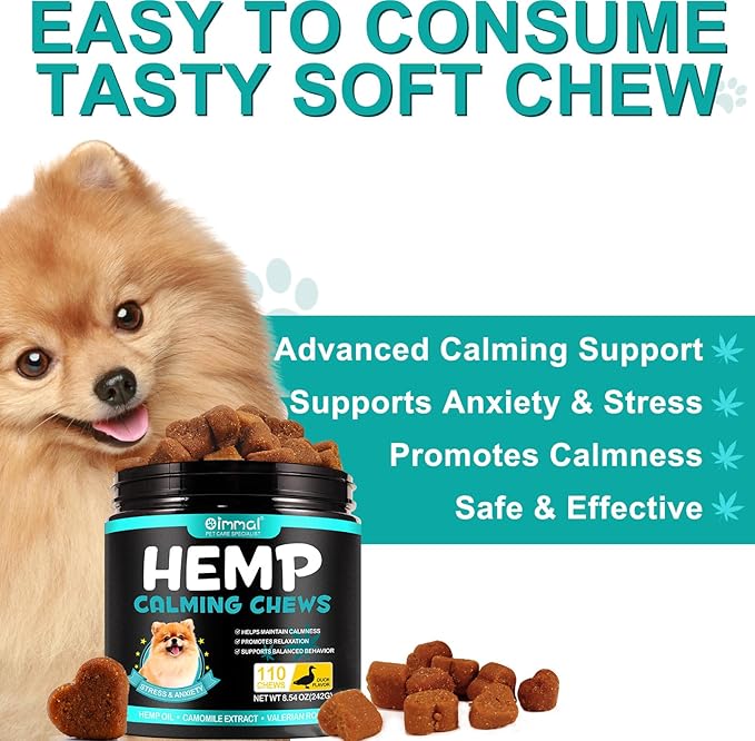 Hemp Calming Chews for Dogs 110 Count, Dog Calming Treats, Helps with Dog Anxiety, Separation, Barking, Stress Relief, Melatonin for Dogs, Sleep Calming Aid, for All Breeds & Sizes