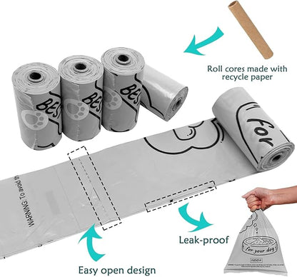 Dog Poop Bag Dispenser with Flashlight|Dog Poop Bag Holder with Leash Clip|Hands-Free Leash Poop Bag Holder with Straps and 1 Roll Dog Waste Bags (Gray)