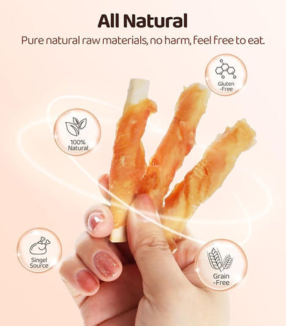 16OZ High Protein Dog Chewy Treats Biscuits, Chicken Wrapped Dog Biscuits Rawhide Free Soft Chewy Treats Training for Dogs