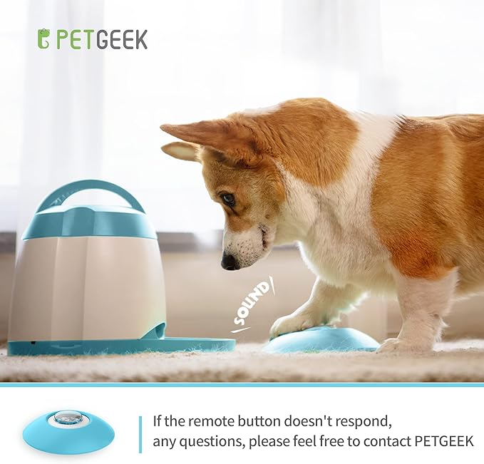 PETGEEK Automatic Dog Treat Dispenser Button, Dog Puzzle Memory Training Activity Toy- IQ Training Dog Button, Remote Dog Button Treat Dispenser for Dogs (Blue Button)