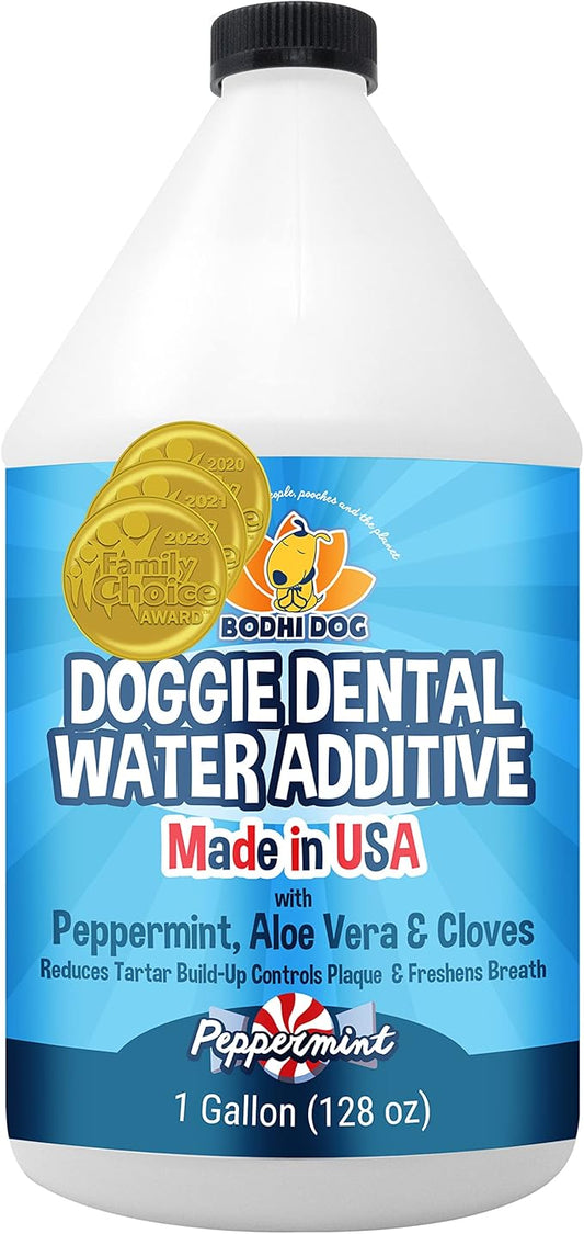 New Peppermint Fresh Breath Dental Water Additive for Dogs and Pets | Teeth, Breath, and Healthy Gums | Tartar Cleaning, Plaque Remover & Fresh Drinking Oral Care Cleaner No Brush Required (128oz)