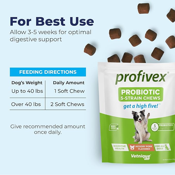 Vetnique Labs Profivex Probiotics for Dogs All Natural Dog Chews & Powder for Digestive Health Probiotic Supplements for Dogs 5 Strains of Probiotics & Prebiotics (Soft Chews, 30ct)