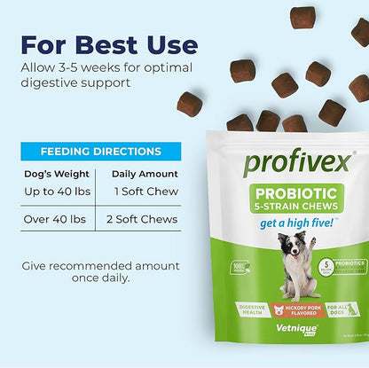Vetnique Labs Profivex Probiotics for Dogs All Natural Dog Chews & Powder for Digestive Health Probiotic Supplements for Dogs 5 Strains of Probiotics & Prebiotics (Soft Chews, 30ct)