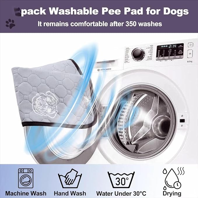 4 Pack Upgrade Washable Pee Pads for Dogs, Reusable Pee Pads for Dogs, Wee Wee Pads, Absorbent Puppy Pads Pet Training Pads, Waterproof Whelping Pads 18"x24" Dog Pee Pad