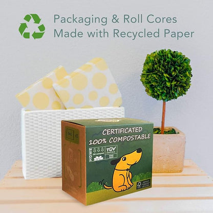 Dog Poop Bag with Holder, Compostable Dog Bags for Poop, Vegetable-Based Doggy Poop Bags, Eco-Friendly, Unscented, Extra Thick and Leak Proof, 120 Counts, 10 Rolls, 9 x 13 Inches