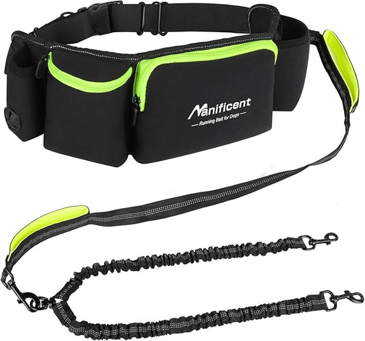 Hands Free Dog Leash for 2 Dogs, Wide Padded Waist Leash Double Dogs Leash Dog Running Leash for Dog with Reflective Stitching for Walks, Jogging, Running, Hiking, and Dog Training