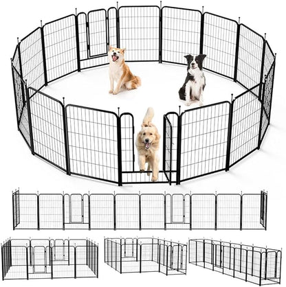 PawGiant Dog Fence Playpen 24”/32”/40” Indoor Outdoor for Small/Medium/Large Dogs, Metal Pet Puppy Cat Exercise Fencing Gate Crate Cage Outside RV, Camping, Yard, Garden (16 Panel, 27" W x 40" H)