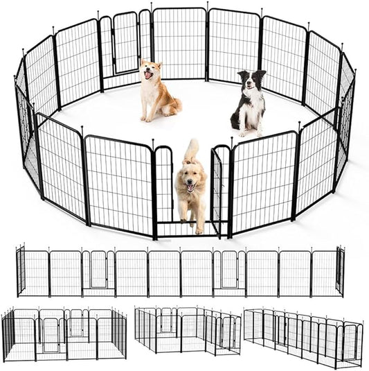 PawGiant Dog Fence Playpen 24”/32”/40” Indoor Outdoor for Small/Medium/Large Dogs, Metal Pet Puppy Cat Exercise Fencing Gate Crate Cage Outside RV, Camping, Yard, Garden (16 Panel, 27" W x 40" H)