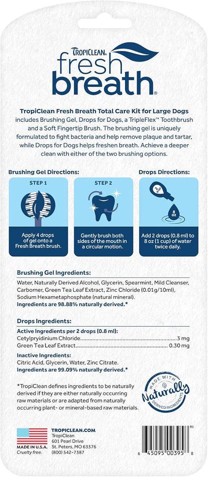 Fresh Breath Certified Wellness Collection Vet Strength Total Care Kit for Large Dogs - Teeth Cleaning Kit - Removes Plaque & Tartar - Freshens Bad Dog Breath - Bonus Drops