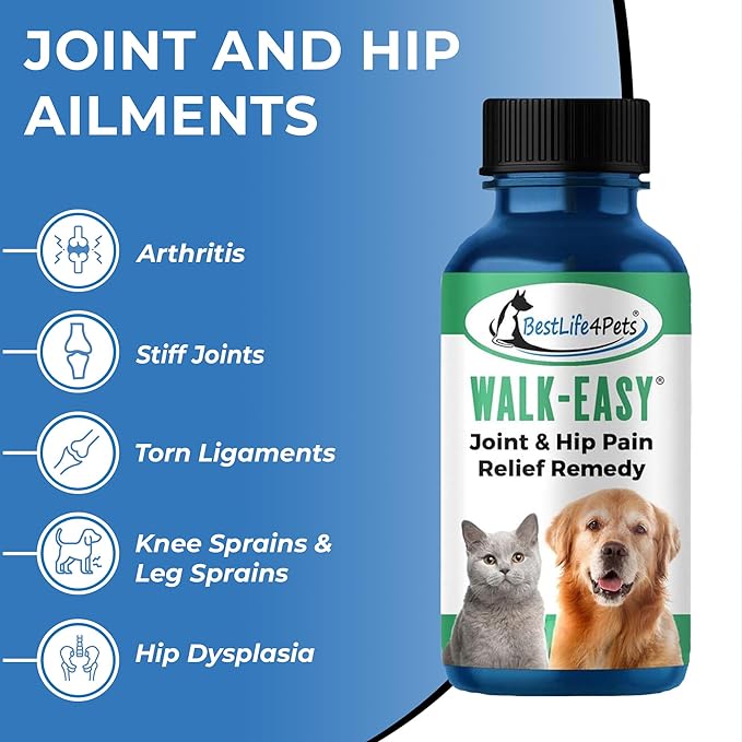 BestLife4Pets Walk-Easy Hip and Joint Supplement for Dogs & Cats - Arthritis Pain Relief and Anti-inflammatory Support Pills for Dogs & Cats Joint Pain Relief - Easy to Use Natural Pills