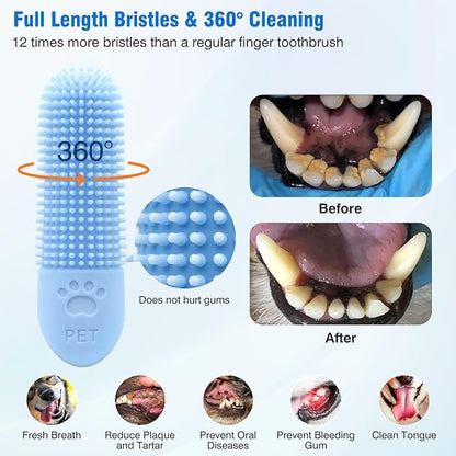 Dog Finger Toothbrush, 3Pack Dog and Cat Dental Care Pet Toothbrush, 360° Bristles Clean Teeth, Upgraded Full-length Bristles, Food Grade Silicone, Finger Toothbrush Kit for Pet Dental Care