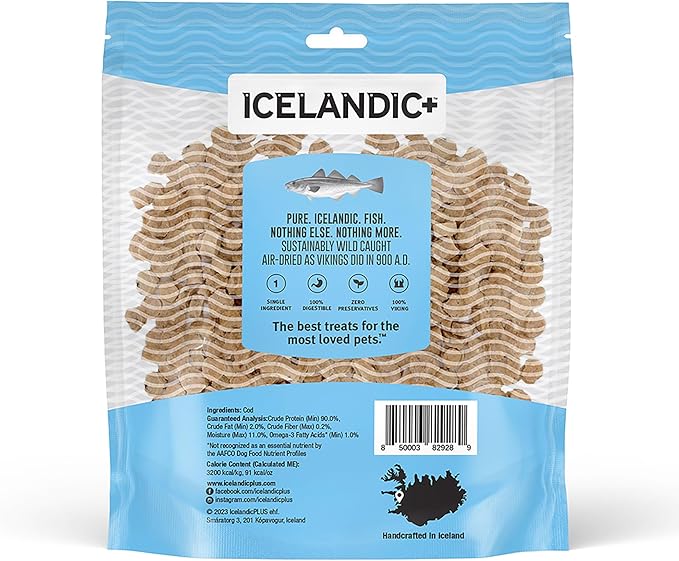 Icelandic+ Mini Fish Chips: Cod 9oz - Dog Treats, for Training & Small Dogs, 2 Ingredient Air-Dried Crunchy Chips