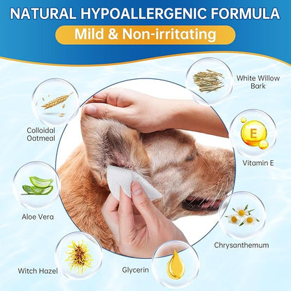 Ear Wipes for Pet, 200PCS Pet Ear Cleaning Wipes Wash Cleaner for Dogs Cats - Ear Wipes for Dogs Cats, Remove Ear Wax Dirt Debris for Dogs Cats
