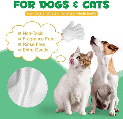 Hypoallergenic Cleaning Glove for Dog and Cat, Wipes Gloves for Dog and Cat Fur Face, Ear, Eye, Paws Cleaning Wipes Pet Wash Free Gloves, Grooming Wipes for Pet No Rinse Thick Dog Wipes Gloves 6PCS