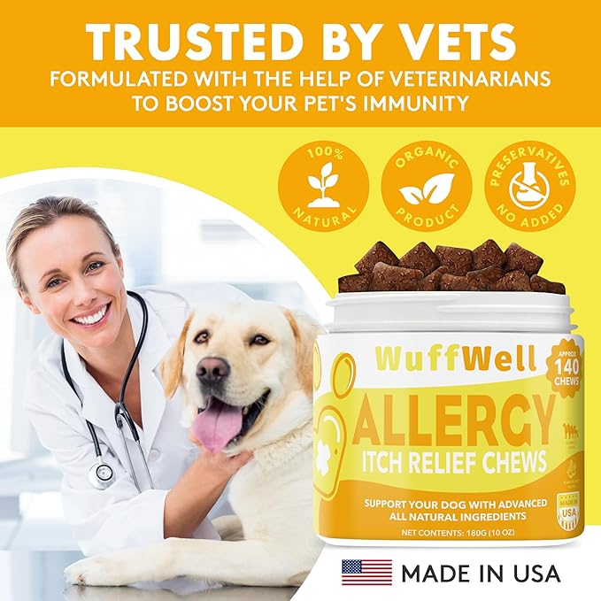 Pet Allergy Chews for Itchy Dog Relief - Allergy and Immune Chews for Dogs - Allergy Chews for Dogs Itching and Linking - Dog Itchy Skin Relief with Colostrum & Apple Cider Vinegar - 140 Ct
