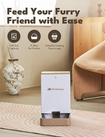 SNOW+ Automatic Cat Feeder, Wi-Fi Enabled Automatic Cat Food Dispenser with APP Control, 4L Automatic Dog Feeder with Dual Power Supply, 1-10 Meal Per Day