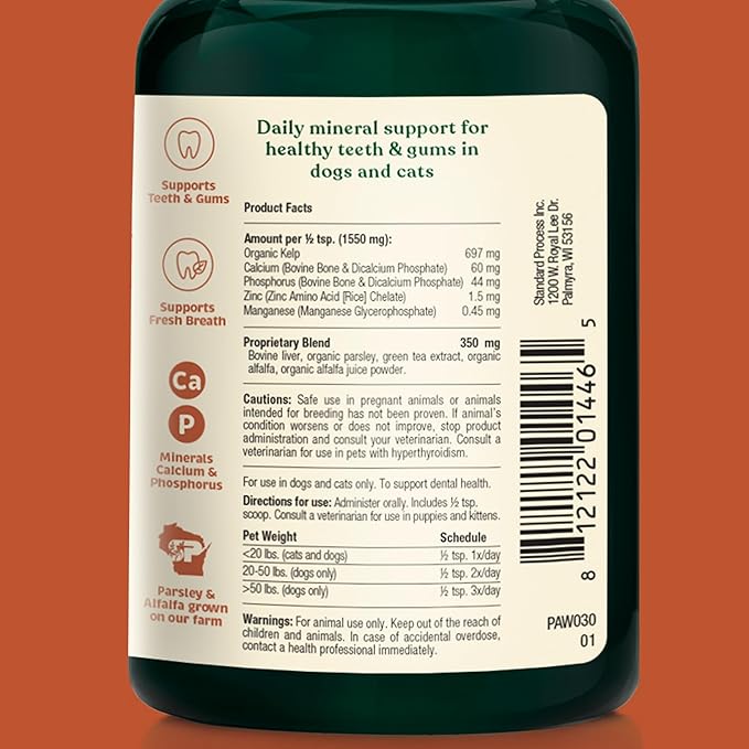 Dental for Cats and Dogs - Teeth Support Powder for Dogs & Cats - Pet Dental Health Supplements with Calcium and Fresh Breath Support - Dental Care for Plaque & Tartar - 165 g
