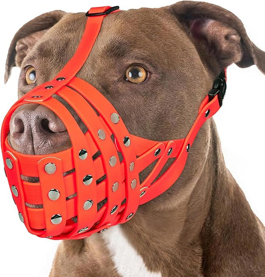 Mayerzon Pitbull Muzzle, Basket Muzzle for Medium Large Sized Dogs to Prevent Biting Scavenging Chewing, Soft Rottweiler Muzzle for Walking Training, Allow to Pant Drink, Lightweight and Sturdy