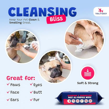 Pet Wipes for Dogs - Dog Paw Wipes - Dog Cleaning Wipes - Biodegradable Cat Bath Wipes - Puppy Grooming Wipes - Toxic-Free Kitten Wipes (No Fragrance) (Pack of 1)