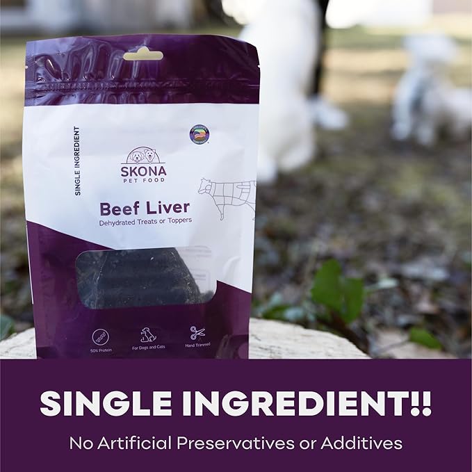 Skona Single-Ingredient Beef Liver Jerky (4oz) | Dogs & Cats | Vitamins A, B12, Protein Boost | Shiny Coat, Energy, Digestion | USA Made