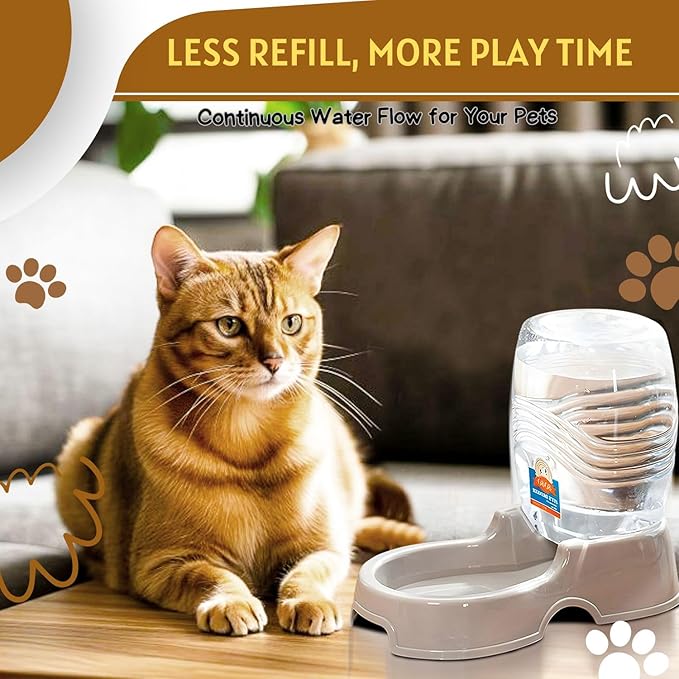 Flexzion Pet Water Dispenser Station, Beige (1/4 Gallon) Auto Replenish Gravity Waterer Drinking Fountain Bottle Bowl Dish Portable Stand for Small Dog Cat