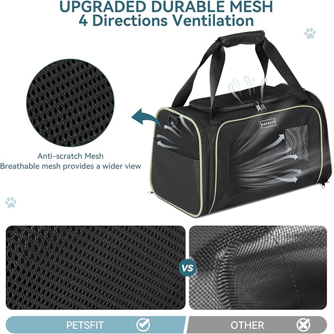 PETSFIT Large Cat Carrier, Dog Carrier, Pet Privacy Protection Travel Pet Carrier for Medium and Large Cats, Small Dogs, Puppies up to 25Lbs (Large, Black)
