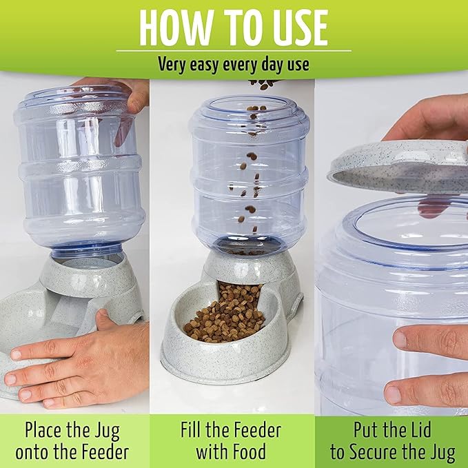 Zone Tech Self-Dispensing Pet Feeder - Premium Quality Durable Self-Dispensing Gravity 1 Gallon Pet Feeder Food Bowl- 2 Pack Automatic Pet Feeder, Cat Feeder, Dog Feeder