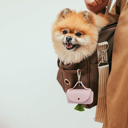 Leather Poop Bag Holder Dispenser for Leash, Portable and Reusable Dog Poop Bag Dispenser, Dog Bag Holder for Walking, Outdoor, Travelling (Pink)