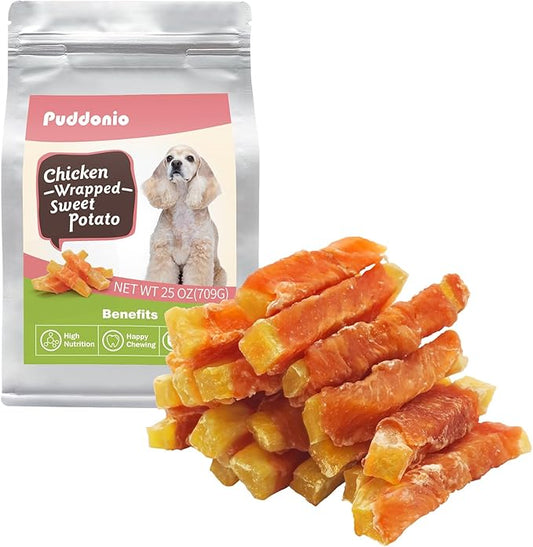 Dog Treats, Chicken Wrapped Sweet Potato Jerky Treats, Rawhide Free Soft Training Snacks for Puppy and Small Dogs, 25 oz