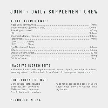 Joint+ Joint Care Dog Supplement Chews, 90 Soft Chews, Chicken Flavor, Supports Joint & Mobility Health, with Green Lipped Mussels, PhD Animal Nutritionist Formulated, Produced in USA