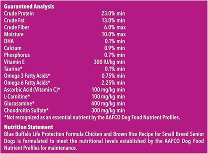 Blue Buffalo Life Protection Formula Natural Senior Small Breed Dry Dog Food, Chicken and Brown Rice 5-lb Trial Size Bag
