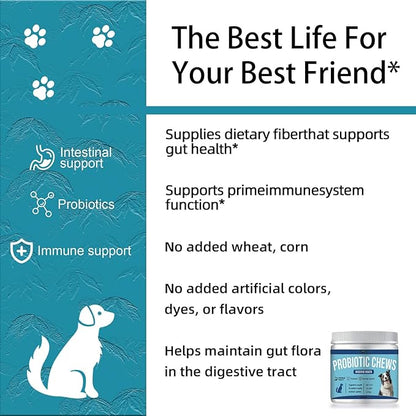 Probiotics for Dogs, Dog Digestive Support & Gas Relief, Dog Gut Health, Bad Breath, Allergies, Constipation, Diarrhea, Contains Probiotics, Prebiotics, Papaya Powder, Krill oi, 120 Chews for Dog