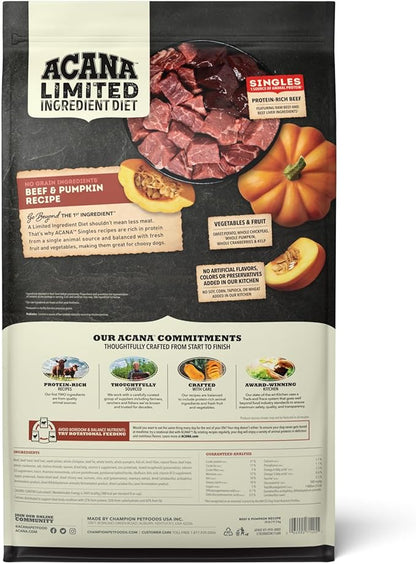 ACANA Singles Limited Ingredient Dry Dog Food, Beef & Pumpkin Recipe, Grain Free Beef Dry Dog Food, 22.5lb