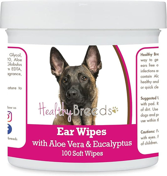 Healthy Breeds Belgian Malinois Ear Cleaning Wipes with Aloe & Eucalyptus for Dogs 100 Count