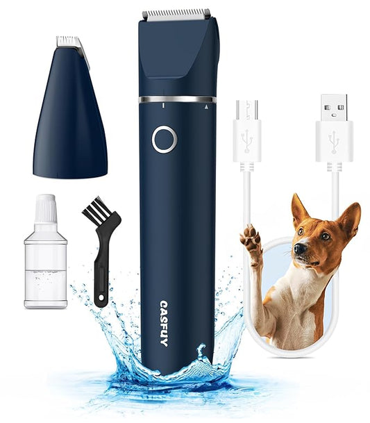Casfuy Cordless Hair Trimmer, Low Noise Grooming Clipper for Dogs Cats & Small Pets, USB Rechargeable, Double Blades for Trimming Hair Around Paws, Eyes, Ears, Face, Rump