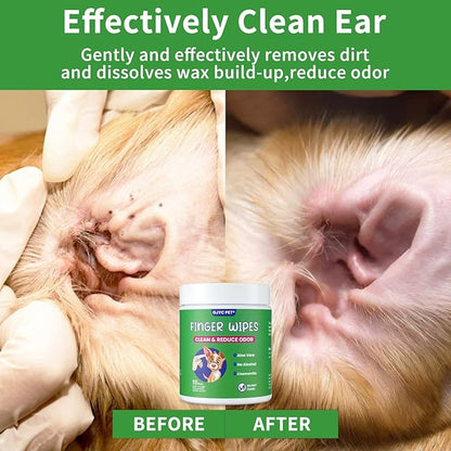 𝐆𝐉𝐘𝐂 𝐏𝐄𝐓 Ear Finger Wipes for Dogs & Cats - Natural Ingredients Gently Remove Ear Wax, Debris - Soothes & Deodorizes - Relieve Ear Itching & Inflammation with Aloe, 55 Count