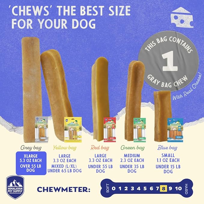 Himalayan Dog Chew Original Yak Cheese Dog Chews, 100% Natural, Long Lasting, Gluten Free, Healthy & Safe Dog Treats, Lactose & Grain Free, Protein Rich, Large, Dogs 55 Lbs & Smaller